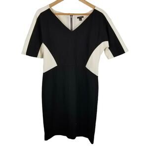 Ann Taylor Stretch Ponte Knit Short Sleeve Career Dress Black Cream Size 6